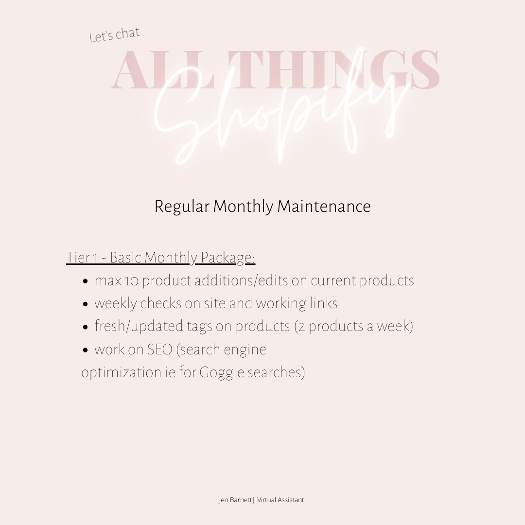 All things Shopify | Monthly Maintenance