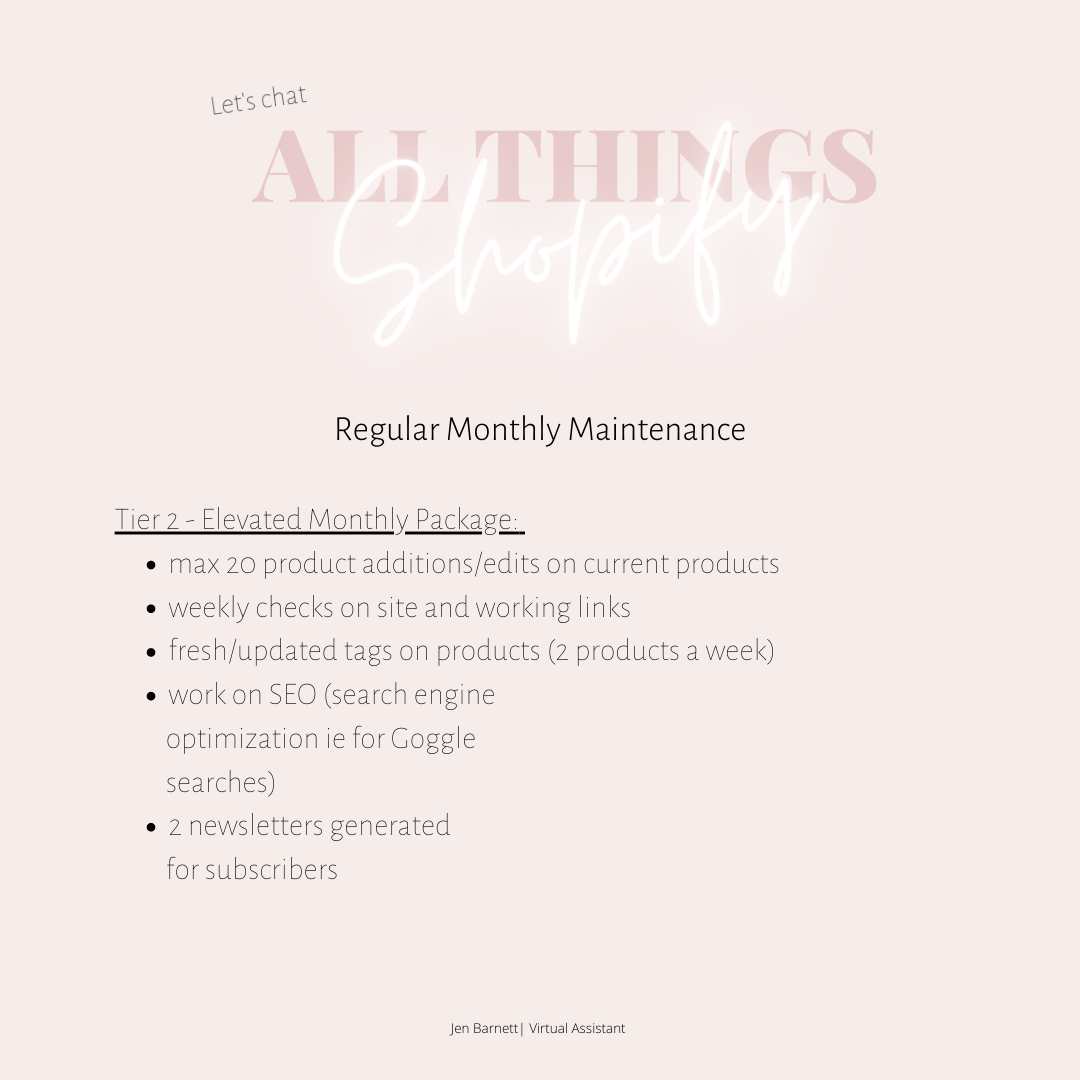 All things Shopify | Monthly Maintenance