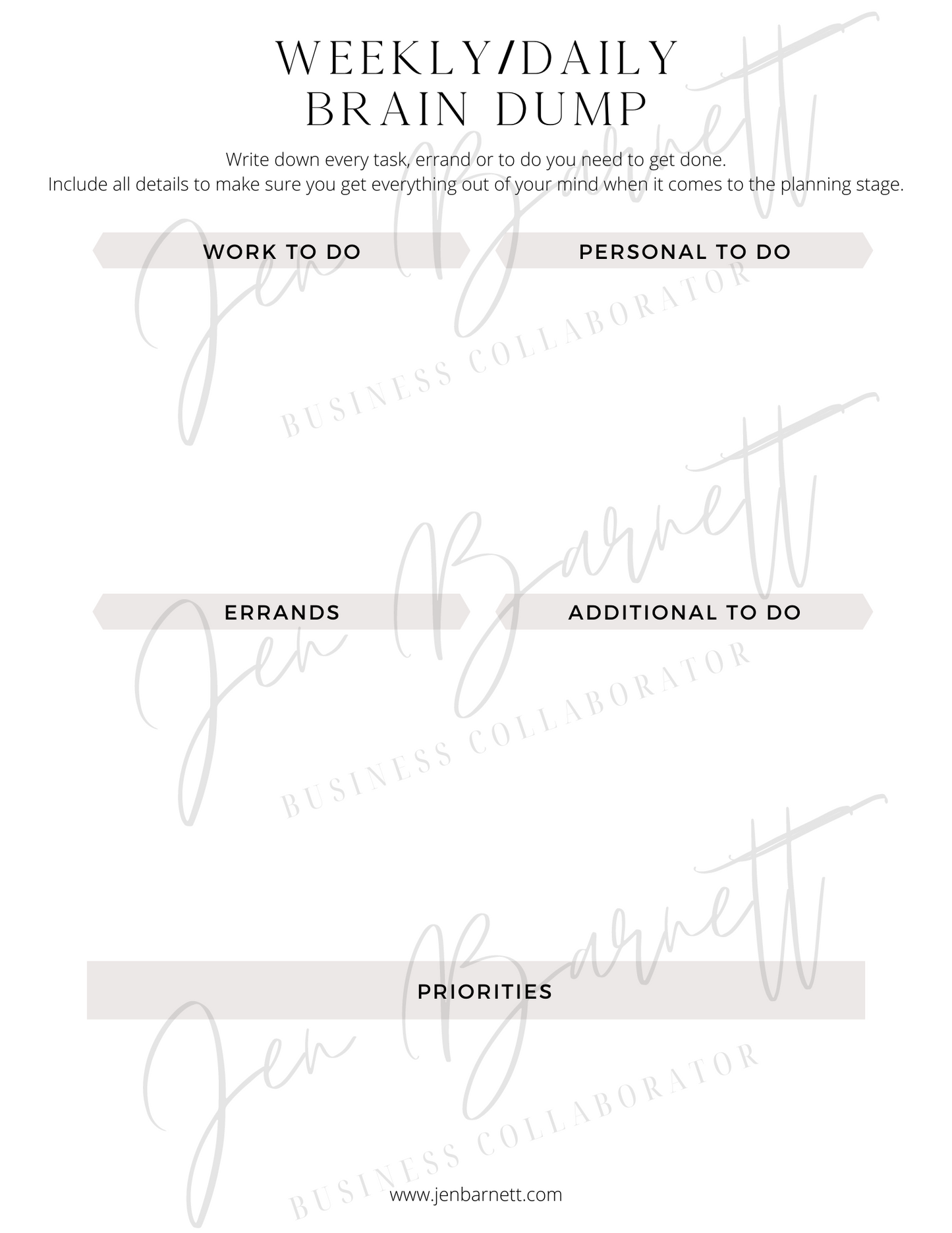 Daily/Weekly Brain Dump Document | DIGITAL DOWNLOAD