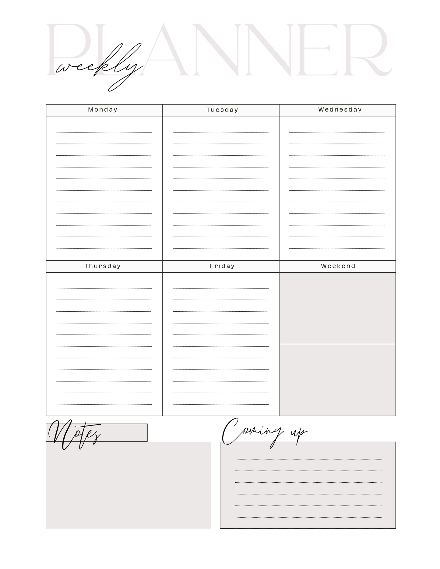 Weekly Blank Planner | Printable